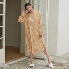 GLAM GONGGAM Bubble Doll 女款 Honey 襯衫式長袖格紋連身睡衣