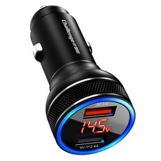 CHALLENGE HYBRID LED電壓顯示 Qualcomm Quick Charge 3.0 雙孔車用高速充電器, 黑色, CHC-8000QD