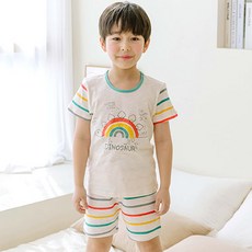 메이키즈 아동용 통기성 무지개공룡 5부 슬라브 상하의 세트
