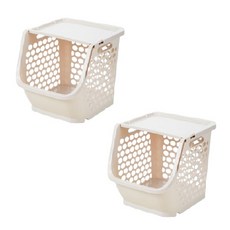 Block Mart 廚房家用塑膠多功能置物籃 2入, 奶油色