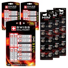 스위스밀리터리 알카라인 건전지 AA 10p + HIM 알카라인 LR44 코인건전지 10p 세트, 3세트