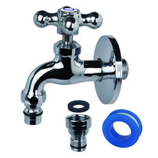 BATHROOM KNOWLEDGE 多用途十字接頭橫式水龍頭 + 鐵氟龍膠帶組 Moro83, 1套