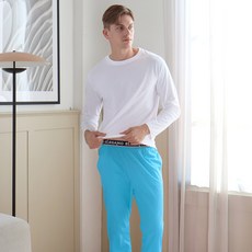 엘리가모 남성용 통기성 솔리 스카이 9부 파자마 바지