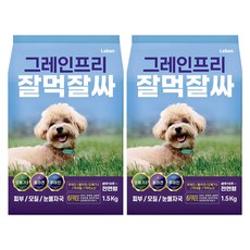잘먹잘싸 전연령 강아지 그레인프리 건식사료, 닭+연어, 1.5kg, 2개 닭+연어, 1.5kg, 2개
