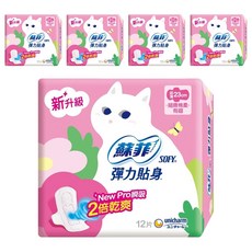SOFY 蘇菲 超薄系列 彈力貼身 細緻棉柔日用衛生棉 蝶翼型, 23cm, 12片, 5包