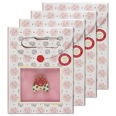 POPO FANCY 緞帶康乃馨胸針 + 訊息卡, 紅色, 4套