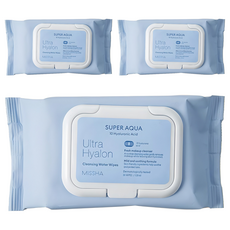 미샤 수퍼 아쿠아 울트라 히알론 클렌징 워터 티슈 캡형, 30매입, 3개