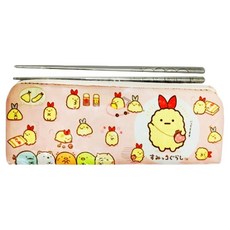 Sumikkogurashi 角落生物 3件式不鏽鋼餐具組, 粉色, 湯匙 + 筷子 +叉子 + 收納袋, 1組