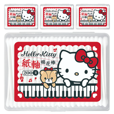 三麗鷗 Sanrio Hello Kitty 紙軸棉花棒 200支 100%純棉雙頭, 4盒