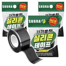 스코라 자기융착 실리콘 테이프 블랙 25mm x 1.5m, 3개