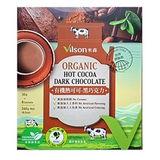 Vilson 米森 真單純 有機熱可可 黑巧克力, 無添加, 43%頂級可可粉, 30g, 8包, 1盒