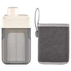 실리만 납작 물병 + 파우치 세트, 크림(물병) + 그레이(파우치), 300ml, 1세트