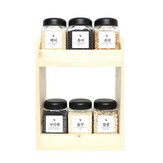 方型雜糧收納罐 黑蓋 6入+木頭收納盒 2層款+標籤貼紙 20款