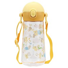 LiLFANT 兒童背帶彈蓋Tritan水瓶, 黃色熊, 470ml, 1個