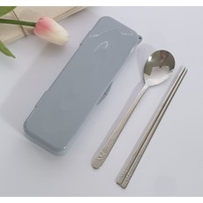 Batchen 學生/女士餐具 + 小盒套組, 灰色, 湯匙1入+筷子1入+餐具盒, 1組