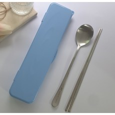 成人用湯匙筷子+收納盒組 大, 天空藍, 1個