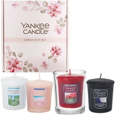 YANKee CANDLe 祈願蠟燭 4種 最佳香B禮盒+購物袋, 黑櫻桃、潔淨棉花、粉紅沙灘、仲夏夜, 紅色、白色、粉紅色、黑色