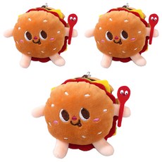 可愛食物絨毛鑰匙圈 短毛絨材質 觸感滑順舒適 速食造型伴你身邊, 10cm, 漢堡 棕色, 3個