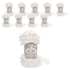 리네아 퍼피 실 핑거니팅 뜨개실, 55 화이트, 10개