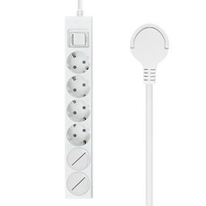 One Stop 省電開關 零間隙 16A 過載斷電 整合式扁平延長線 6孔 + 安全蓋 2入組, 白色, 1套, 1.5m