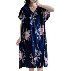 NEW FORCE 知性美V領清新居家長裙 氣質印花 寬鬆舒適 100%黏膠纖維