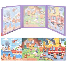 OZ TOY 兒童用Level折疊磁吸遊戲拼圖書動物救援隊 STEP3, 61件, 1個