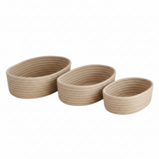 ZAKKA風手工編織棉線收納籃3件組, 卡其色, 1組