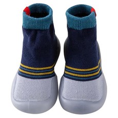 兒童款寬頭防滑透氣膠底學步鞋 高筒, 22~23約 13.5cm, 22~23約(13.5cm), 灰色 + 藍色