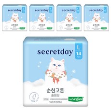 secretday 柔棉輕薄蝶翼型衛生棉, L, 14片, 5包