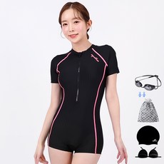 aquatica 女款短袖連身四角泳裝 AQA27514 + 選手用泳鏡6件組