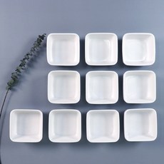 方形醬料碟, 白色的, 10個