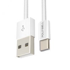 POLYWELL USB To Type C PD 編織充電線 18W PW15-W45-M942, 50cm, 灰白色, 1條