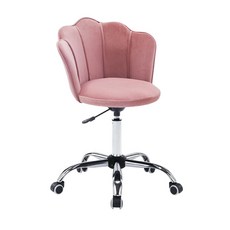 E-home 小花瓣絨布造型電鍍電腦椅 絨布+泡棉材質 電鍍五爪腳, 粉紅色, 55 x 52 x 72cm