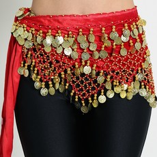 dancedome 絲絨錢幣肚皮舞臀巾, 紅色