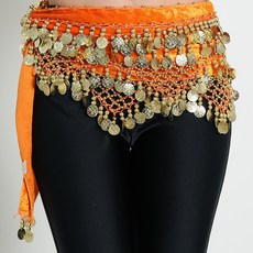 dancedome 絲絨錢幣肚皮舞臀巾, 橘色