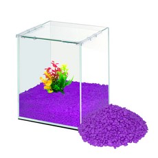 grovita 加高式魚缸+裝飾用彩色造景石 4kg, 單色（高立方），紫色（彩石）