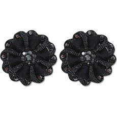 高級方晶鋯石寶石鈕扣 黑色緞帶 25mm, 2個, 黑色