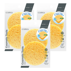 台灣 COSMOS 洗臉海棉 圓形 小 2入 S30668, 3個, 黃色