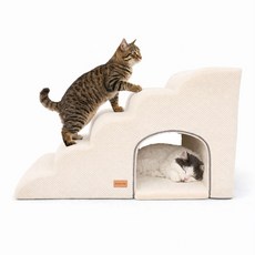 Allmio Pet 貓咪躲藏屋 5層階梯+坐墊套組, 奶油象牙白, 1個