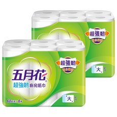 五月花 超強韌廚房紙巾 60張, 6捲, 2袋