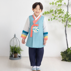 가온한복 아동용 남천청 사색동 한복세트 AM245