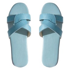 真皮頭層牛皮透氣防滑女士室外涼拖鞋, EU37~38, 淺藍色, 1雙