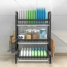 雙層瀝水碗盤架, 3層, 全黑, 1個