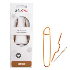 KnitPro 木質輪針 80cm*4mm+防解別針+麻花針+毛線縫針, 1套, 木頭，隨機發貨（消光針）