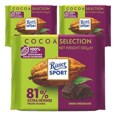 Ritter Sport 81%迦納可可豆巧克力, 3包, 100g