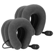 AHOYE 便攜充氣式頸椎牽引枕 可調式頸部伸展器 舒緩頸椎壓力, 黑色, 2個, 21 x 17cm