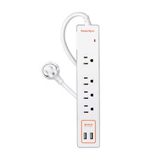 PowerSync 群加 2埠USB + 一開四插延長用電源線組 25 x 4.6 x 2.4cm 420g, 1.8m, 白色, 1條