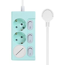 원스탑 제로갭 슬림 납작 컬러 개별스위치 멀티탭 3구 16A + 안전커버 세트, 3m, 파스텔민트, 1세트