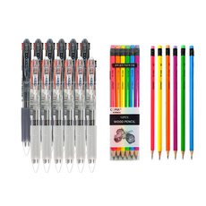 文化鉛筆 3色原子筆 S 12支 + 투코비 코마 三角橡皮擦鉛筆 TC-208 B 12入, 混合(原子筆), 1套