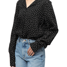 CARET 女款 嫘縈 波卡圓點前開襯衫, 均碼, 黑